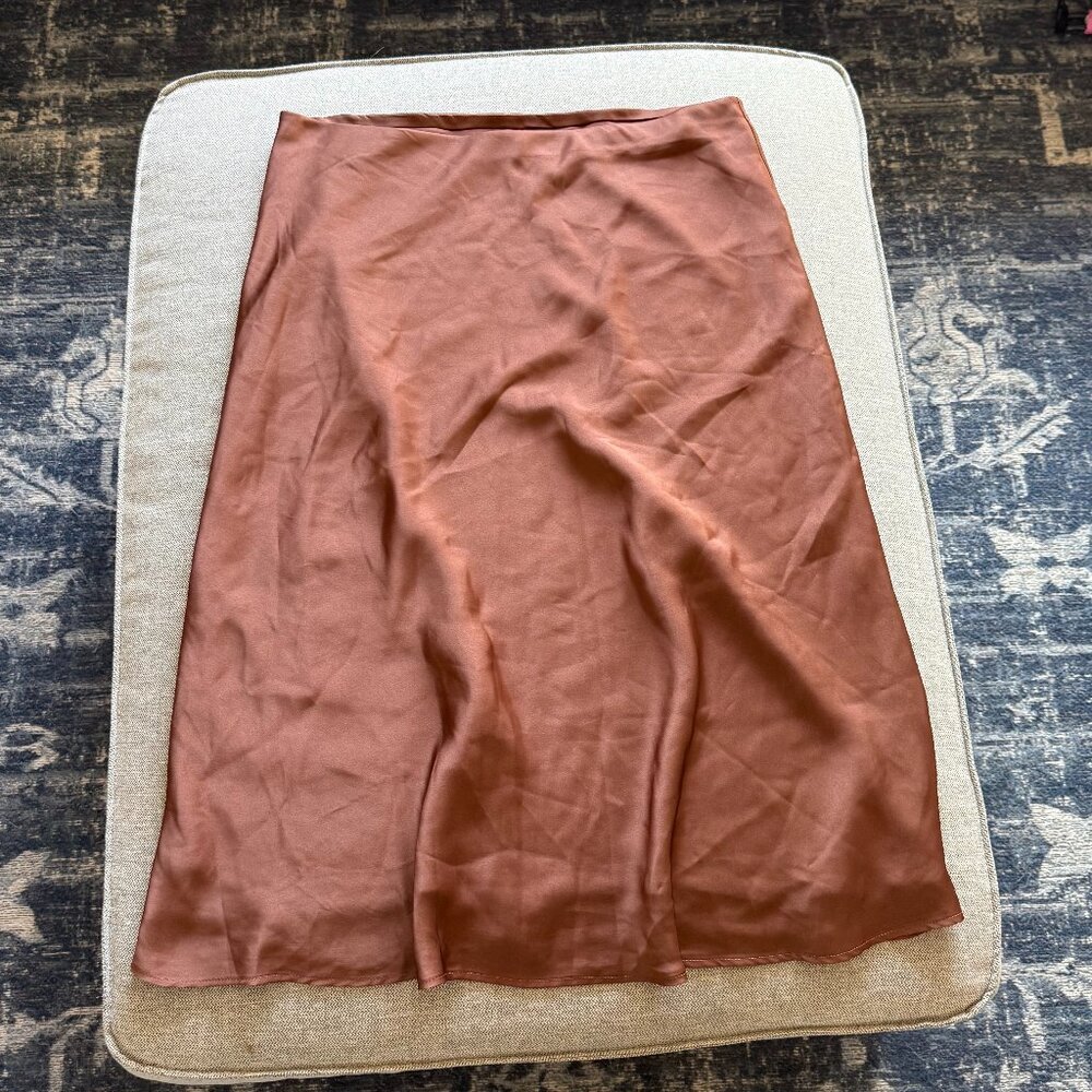 Rust Brown Satin Midi Skirt – Size L (Nordstrom Rack)